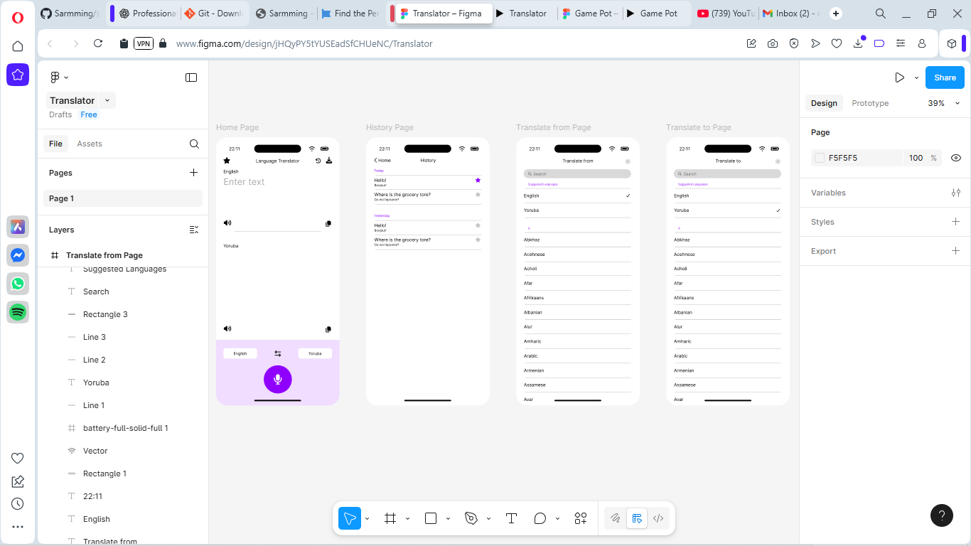 Language Translator App — UI design in Figma